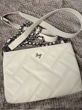 lug Cream Quilted Crossbody Bag with Chain and Leather Strap